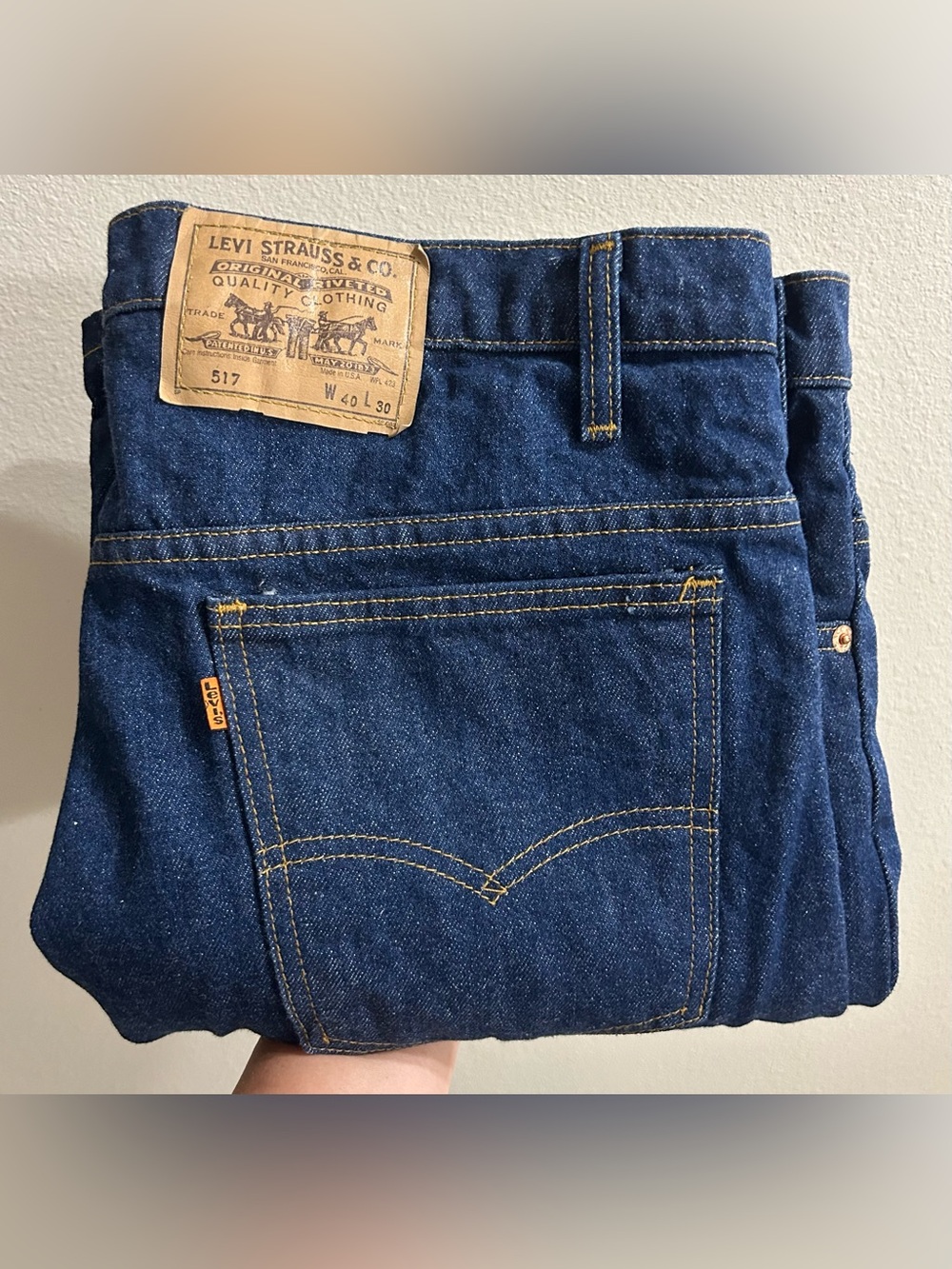 Vintage Levis 517 Orange Tab Made In USA Size 40x30 Dark Wash 80s 90s Bootcut